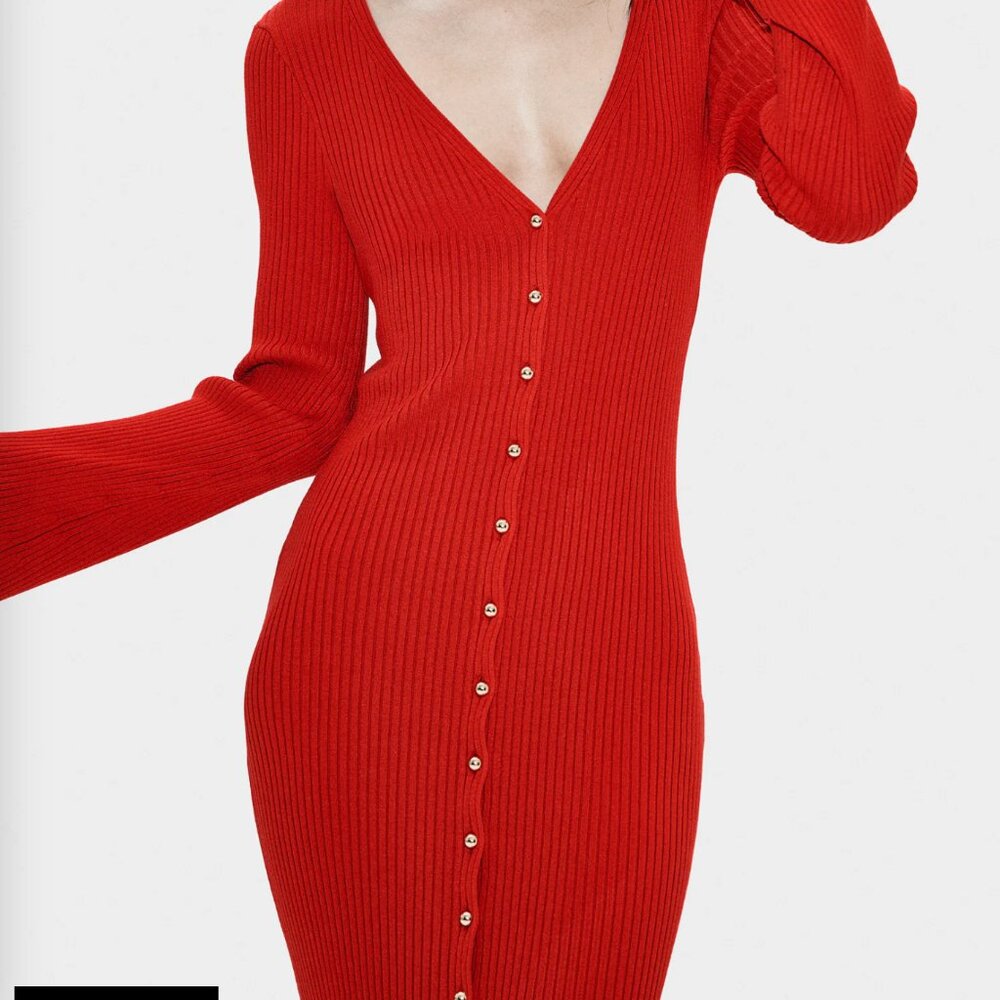 RIB-KNIT BUTTON-FRONT DRESS